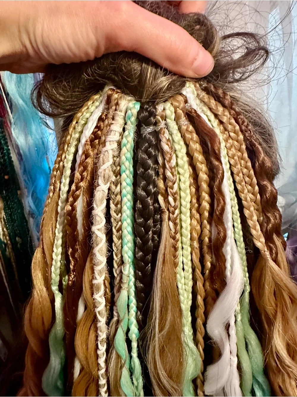 Mixed Braided Hair Extensions for Women - Blonde with Mint Accents